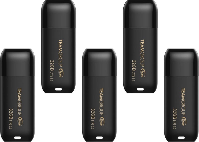 TeamGroup C175 32GB 5 حزمة USB 3.2 الجيل 1 (USB 3.1/3.0) فلاش ثومب درايف، ذاكرة تخزين بيانات خارجية متوافقة مع الكمبيوتر/اللابتوب باللون الأسود غير اللامع TC175332GB21 - Image 1